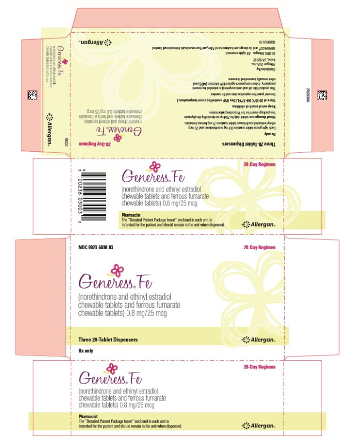 PRINCIPAL DISPLAY PANEL
NDC 0023-6030-03
28-Day Regimen
Generess® Fe
(norethindrone and ethinyl estradiol chewable tablets 
and ferrous fumarate chewable tablets) 0.8 mg/25 mcg
Three 28-Tablet Dispensers
Rx only
