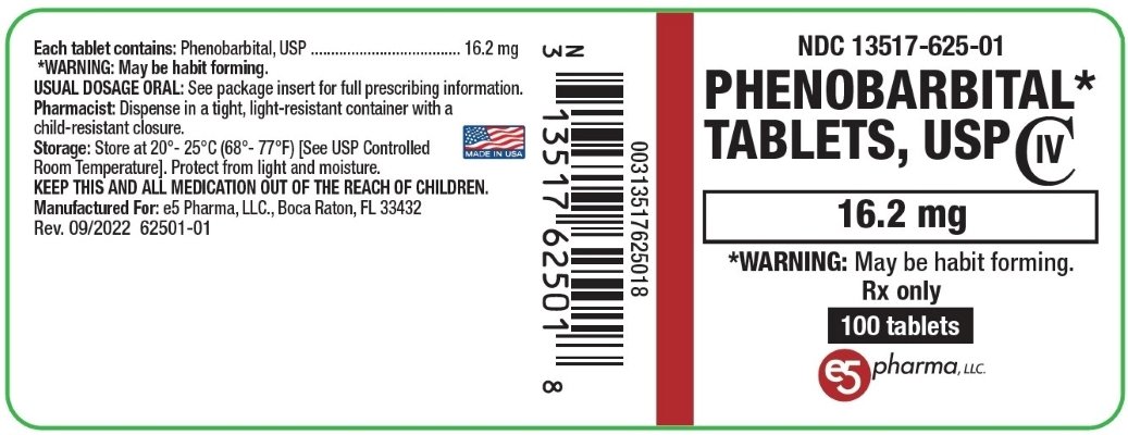 This is an image of the label for Phenobarbital Tablets, USP 16.2 mg 100 count.