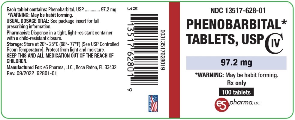 This is an image of the label for Phenobarbital Tablets, USP 97.2 mg 100 count.