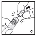 4. Holding the syringe by the barrel, snap the syringe cap off the tip (C). Do not touch the syringe tip with your hand or any surface. Set the syringe aside for further use.