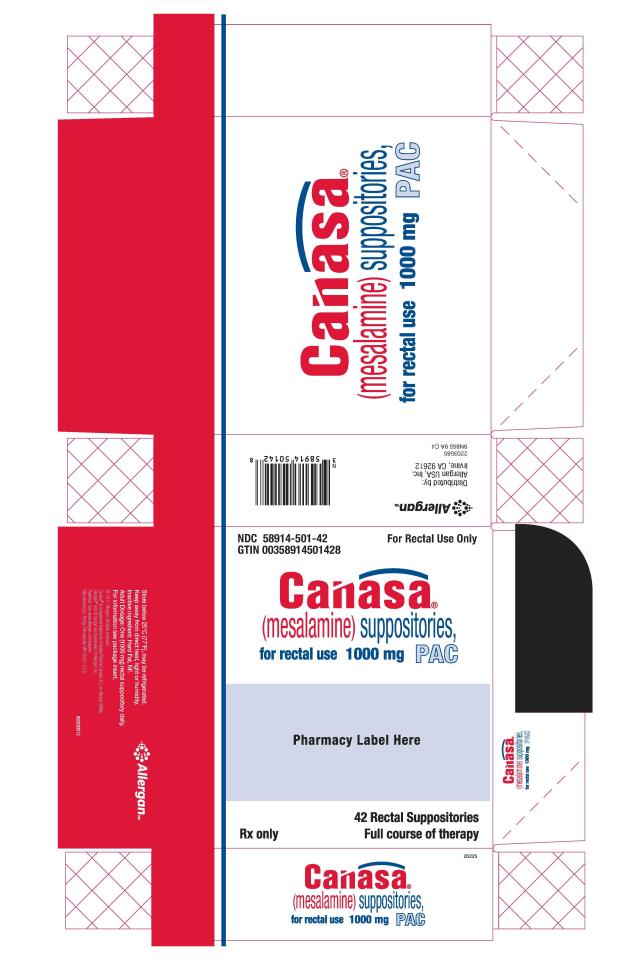 NDC 58914-501-42

Canasa
(mesalamine) suppositories
for rectal use 1000 mg PAC
42 Rectal Suppositories
Full Course of therapy
Rx Only
