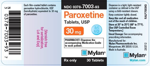 Paroxetine Tablets, USP 30 mg Bottle Label
