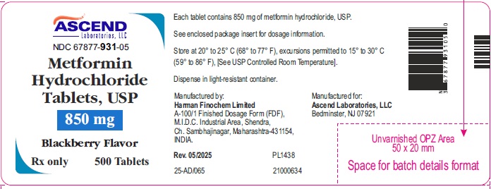 Container Label 850 mg 500 Counts