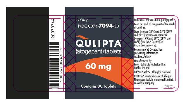 NDC 0074-7094-30
QULIPTA™
(atogepant) tablets
Rx Only
60 mg
Contains 30 Tablets

