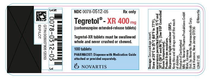 PRINCIPAL DISPLAY PANEL
							NDC 0078-0512-05
							Rx only		
							Tegretol®-XR 400 mg
							(carbamazepine extended-release tablets)
							Tegretol-XR tablets must be swallowed
							whole and never crushed or chewed.
							100 tablets
							PHARMACIST: Dispense with Medication Guide 
							attached or provided separately.
							NOVARTIS
							