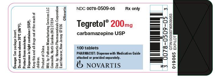 PRINCIPAL DISPLAY PANEL
							NDC 0078-0509-05
							Rx only
							Tegretol® 200 mg
							carbamazepine USP
							100 tablets
							PHARMACIST: Dispense with Medication Guide 
							attached or provided separately.
							NOVARTIS
							