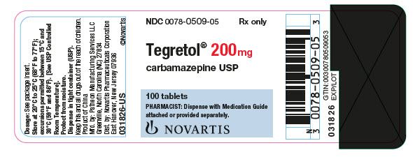 PRINCIPAL DISPLAY PANEL
							NDC 0078-0509-05
							Rx only
							Tegretol® 200 mg
							carbamazepine USP
							100 tablets
							PHARMACIST: Dispense with Medication Guide 
							attached or provided separately.
							NOVARTIS
							