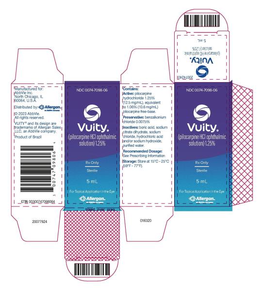 PRINCIPAL DISPLAY PANEL
NDC: 0074-7098-06
Vuity® 
(pilocarpine HCI ophthalmic
solution) 1.25%
Rx Only
Sterile
5 mL
For Topical Application in the Eye
Allergan™
An AbbVie company
