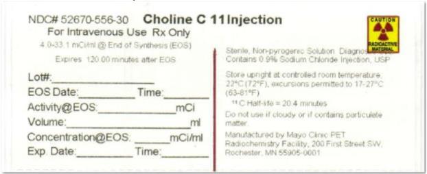 NDC# 52670-556-30
Choline C 11 Injection
For Intravenous Use Rx Only
