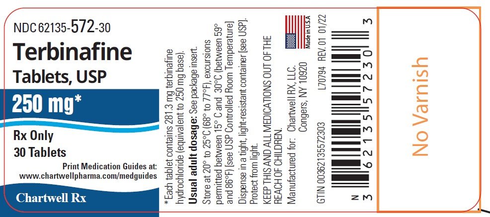 Terbinafine Tablets, USP 250 mg  - NDC 62135-572-30 - 30 Tablet Label