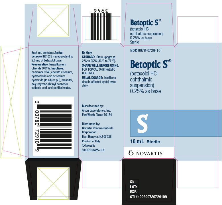 PRINCIPAL DISPLAY PANEL
									NDC 0078-0729-10
									Betoptic S®
									(betaxolol HCI ophthalmic suspension) 0.25% as base
									10 mL Sterile
									NOVARTIS
							