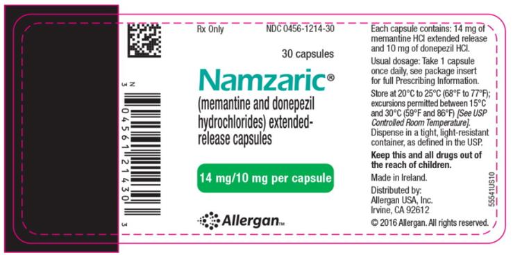 Rx only NDC 0456-1214-30 
30 capsules 
Namzaric®
(memantine and donepezil 
hydrochlorides) extended-
release capsules 
14 mg/10 mg per capsule
AllerganTM

