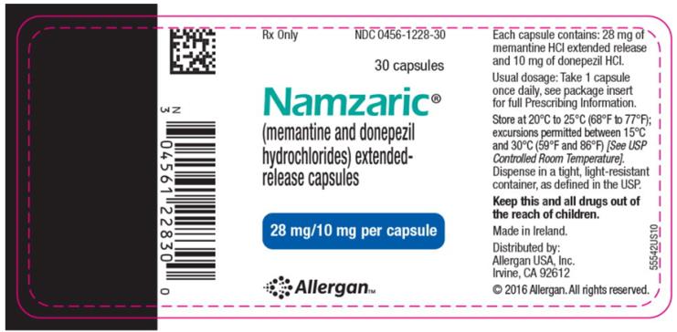 Rx only NDC 0456-1228-30 
30 capsules 
Namzaric®
(memantine and donepezil 
hydrochlorides) extended-
release capsules 
28 mg/10 mg per capsule
AllerganTM
