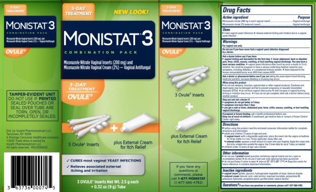 Miconazole Nitrate Vaginal Inserts (200 mg) and
Miconazole Nitrate Vaginal Cream (2%) – Vaginal Antifungal
3 OVULE® Inserts Net Wt. 2.5 g each
+ 0.32 oz (9 g) Tube