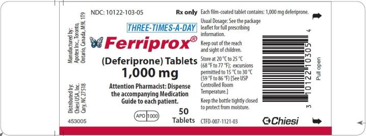 Chiesi USA, Inc. NDC 10122-103-05 Ferriprox (deferiprone) tablets 1,000 mg Rx only 50 Tablets