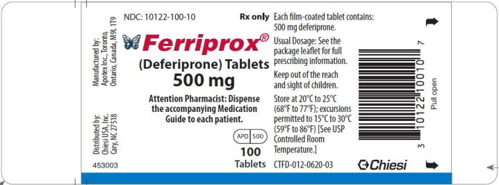 Chiesi USA, Inc. NDC 10122-100-10 Ferriprox (deferiprone) tablets 500 mg Rx only 100 Tablets