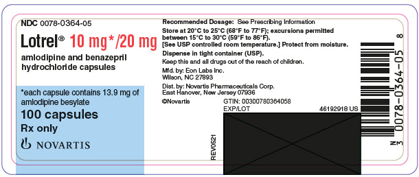 PRINCIPAL DISPLAY PANEL
								NDC 0078-0364-05
								Lotrel® 10 mg*/20 mg
								amlodipine and benazepril
								hydrochloride capsules
								*each capsule contains 13.9 mg of
								amlodipine besylate
								100 capsules
								Rx only
								NOVARTIS