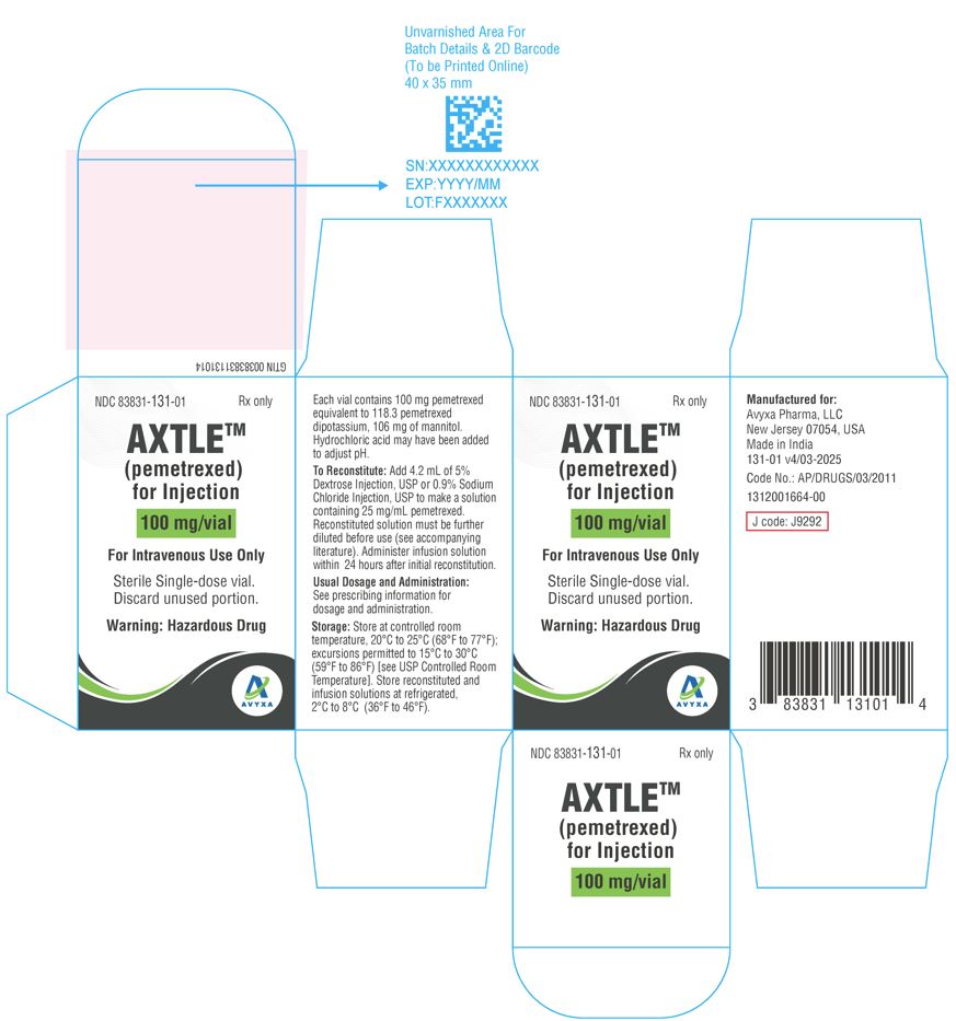 Axtle (Pemetrexed) for Injection -Carton Label -100mg/vial