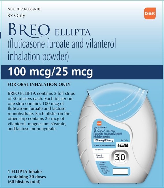 Breo Ellipta 100 mcg - 25 mcg 30 dose carton