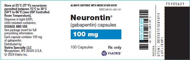 Neurontin® (gabapentin) Capsules 100 mg Bottle Label