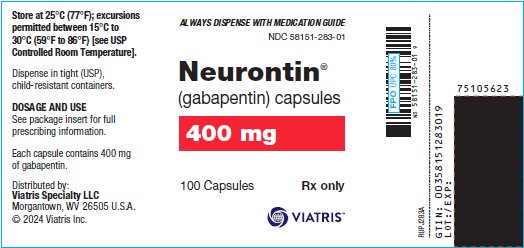 Neurontin® (gabapentin) Capsules 400 mg Bottle Label