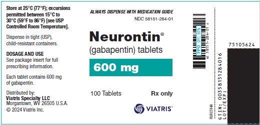Neurontin® (gabapentin) Capsules 600 mg Bottle Label