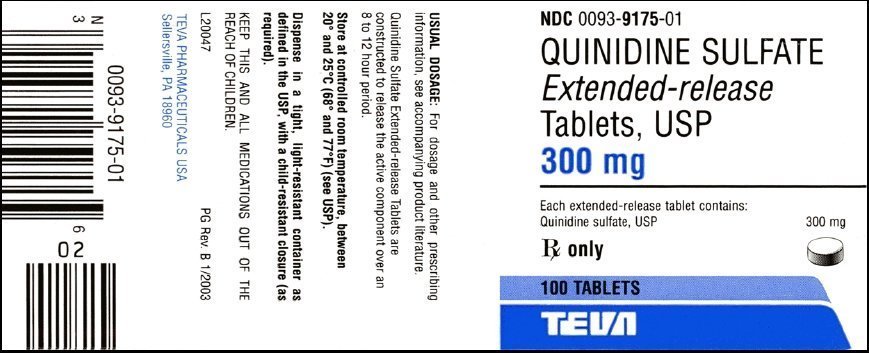 Quinidine Sulfate ER Tabs 300 mg 100 Tablets Label