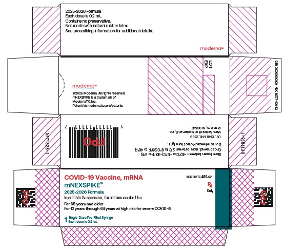 mNEXSPIKE (COVID-19 Vaccine, mRNA) 2025-2026 Formula Injectable Suspension for Intramuscular Use Single-Dose Pre-Filled Syringe Carton 0.2 mL (80777-400-62)