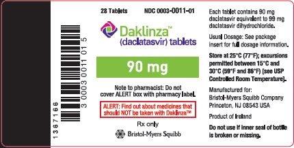 Daklinza 90mg 28 Tablets Bottle Label