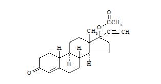 The following chemical structure for norethindrone acetate is 17-hydroxy-19-nor-17a-pregn-4-en-20-yn-3-one acetate.