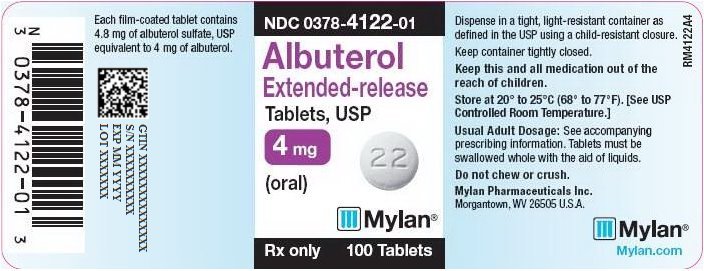 Albuterol Extended-Release Tablets 4 mg Bottle Label