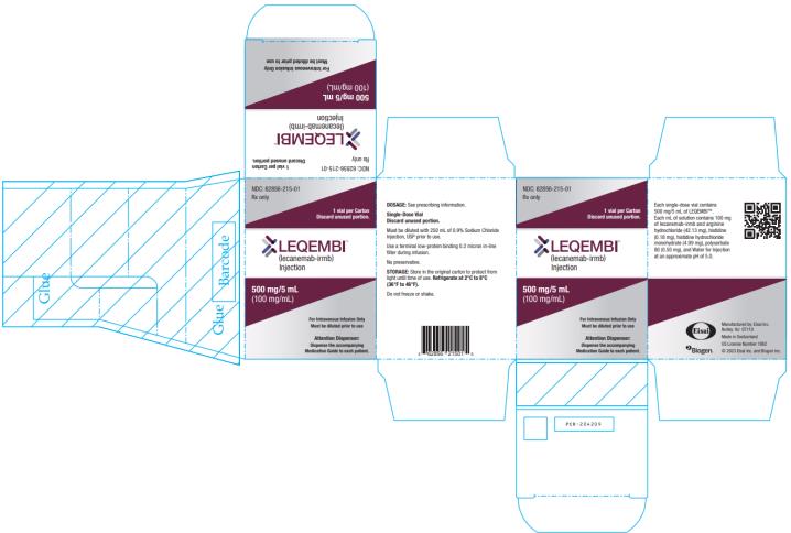 LEQEMBI®
NDC 62856-215-01
(lecanemab-irmb)
Injection
500 mg/5 mL
(100 mg/mL)
