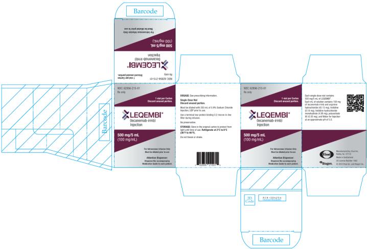 LEQEMBI®
NDC 62856-215-01
(lecanemab-irmb)
Injection
500 mg/5 mL
(100 mg/mL)
