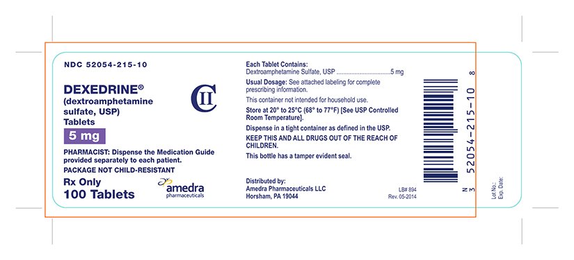 DEXEDRINE 5 mg, 100 Tablets