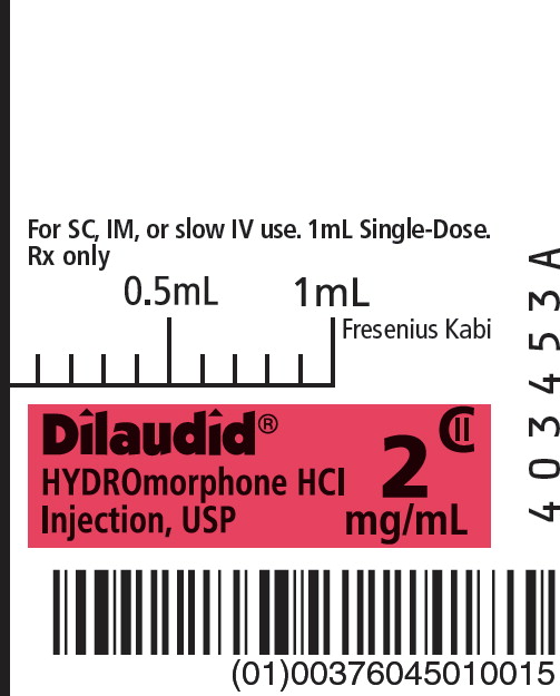 PACKAGE LABEL – PRINCIPAL DISPLAY PANEL –  Dilaudid 1 mL Single-Dose Syringe Label
