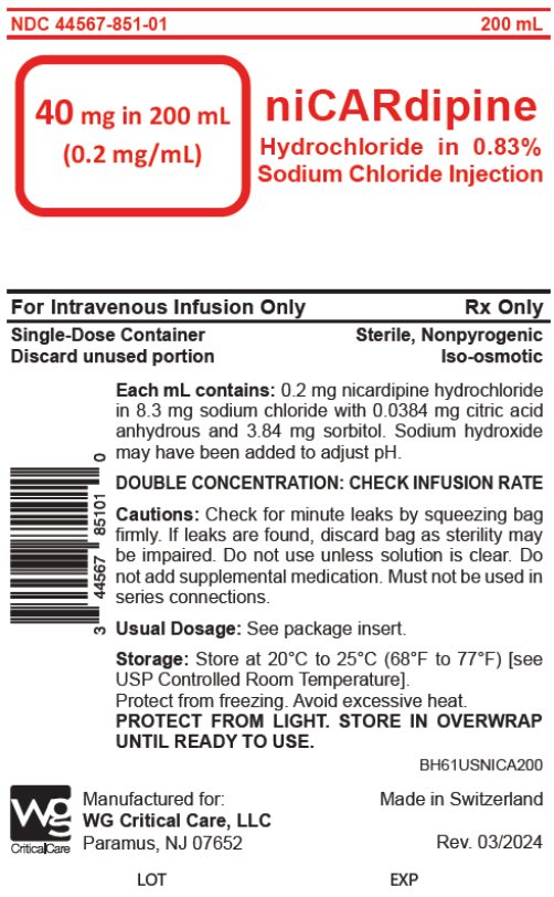 nicardipine HCL in 0.83% Sodium Chloride Injection 40 mg in 200 mL bag label image