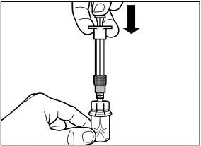 Slowly push the plunger all the way down to transfer all the diluent solution in the vial.