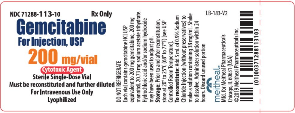 Principal Display Panel - Gemcitabine For Injection, USP 200 mg Vial Label