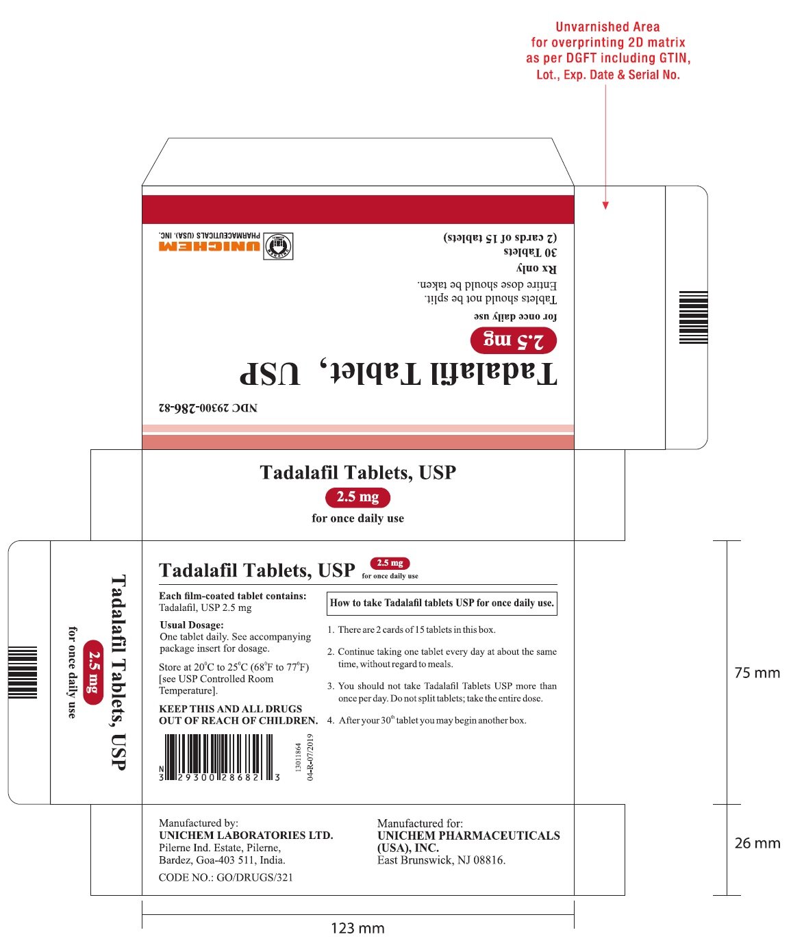 Tadalafil Tablets USP 2.5 mg - Carton