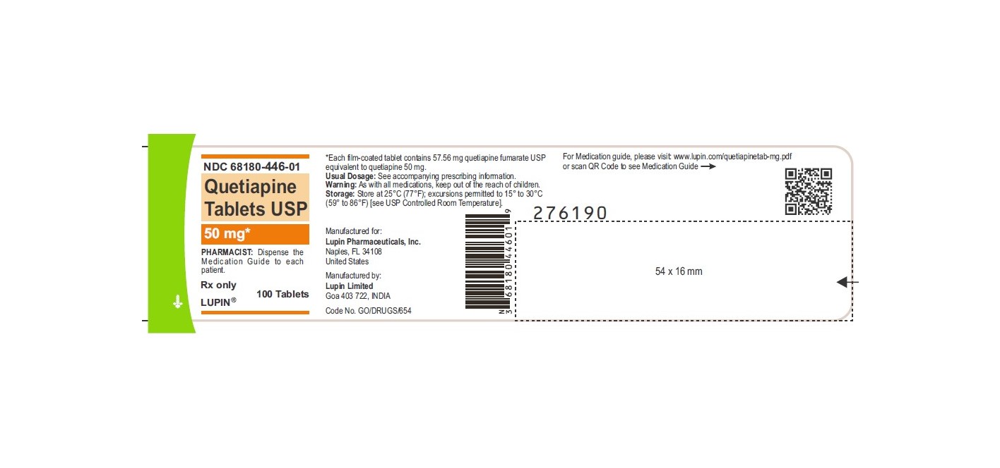 Quetiapine Tablets USP, 50 mg

 

Rx only

 

NDC 68180-446-01

 

Container Label: Bottle of 100 Tablets