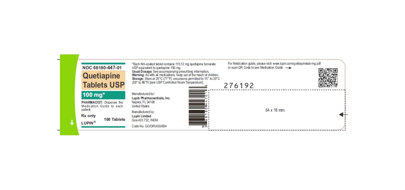 Quetiapine Tablets USP, 100 mg

 

Rx only

 

NDC 68180-447-01

 

Container Label: Bottle of 100 Tablets