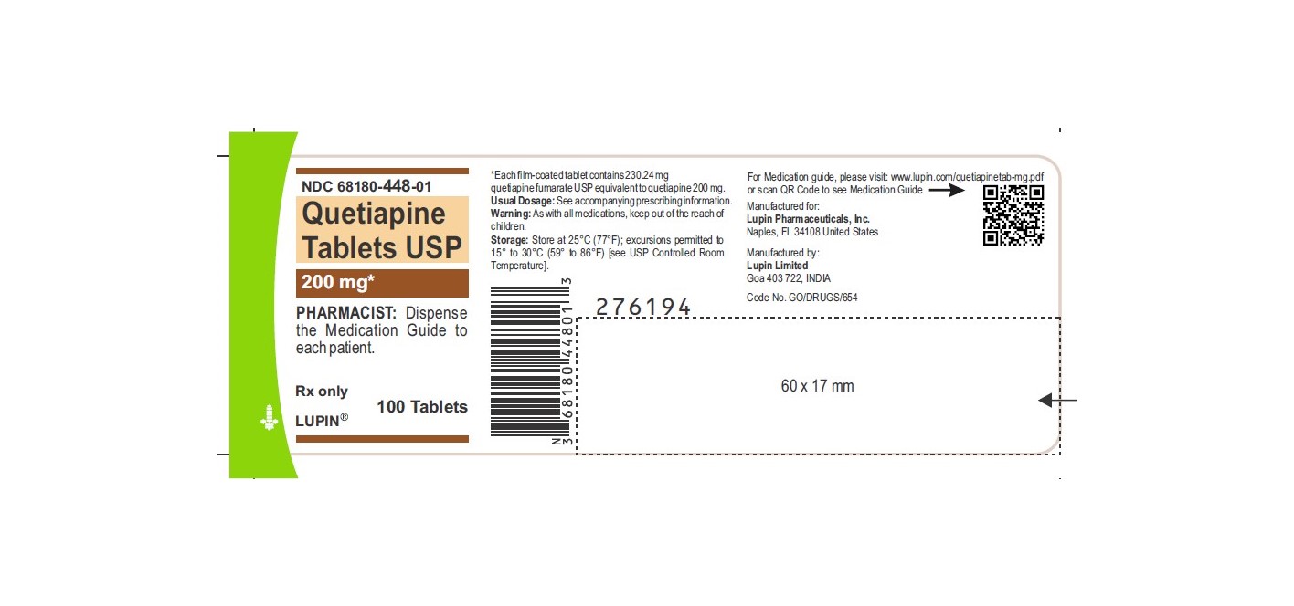 Quetiapine Tablets USP, 200 mg

 

Rx only

 

NDC 68180-448-01

 

Container Label: Bottle of 100 Tablets