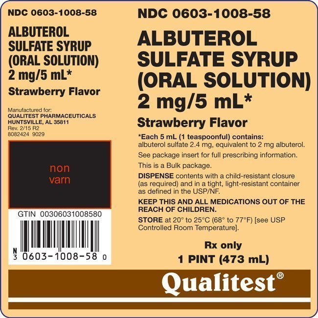 This is the image of the label for Albuterol Sulfate Syrup (Oral Solution) 2mg/5 mL.