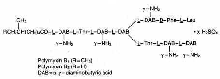 Structural formula of polymyxin B sulfate