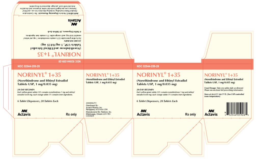 PRINCIPAL DISPLAY PANEL
NORINYL® 1+35
(Norethindrone and Ethinyl Estradiol Tablets USP, 1mg/0.035 mg)
NDC 52544-259-28
Carton x 6 - 28 Tablet Dispensers 
