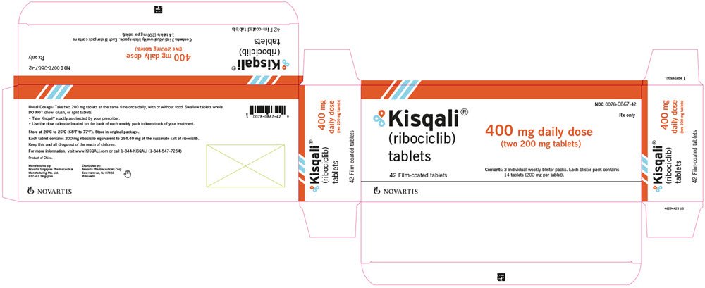 PRINCIPAL DISPLAY PANEL
								NDC 0078-0867-42
								Rx only
								Kisqali®
								(ribociclib)
								tablets
								400 mg daily dose
								(two 200 mg tablets)
								42 Film-coated tablets
								Contents: 3 individual weekly blister packs. Each blister pack contains 14 tablets (200 mg per tablet).
								NOVARTIS