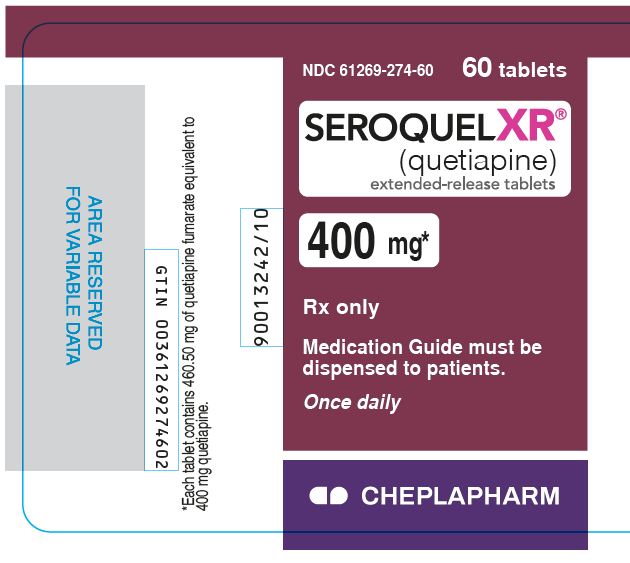 Seroquel XR 400 mg 60 tablets bottle label