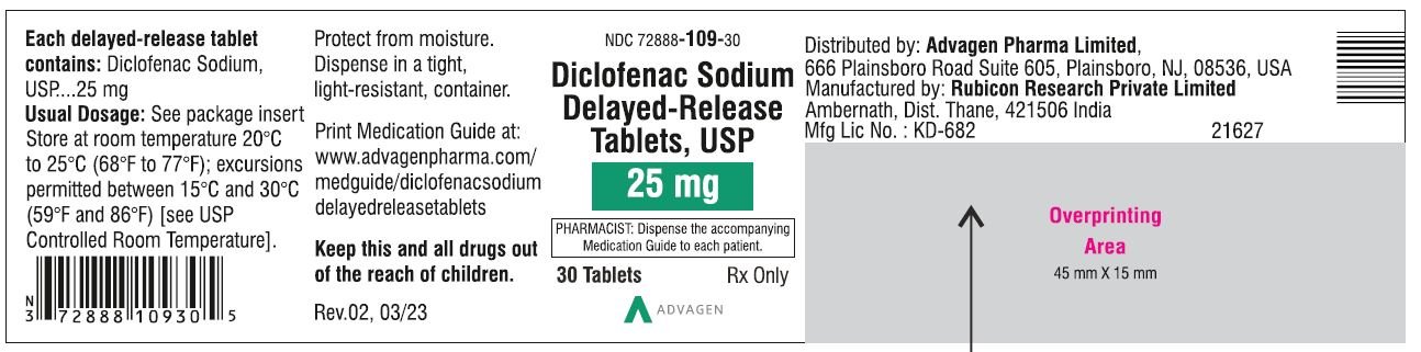 Diclofenac Sodium DR Tablets 25mg - NDC 72888-109-30 - 30 Tablets Label
