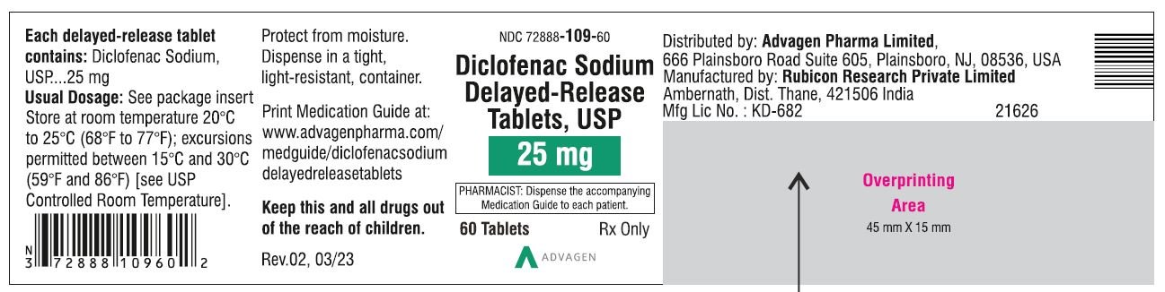 Diclofenac Sodium DR Tablets 25mg - NDC 72888-109-60 - 60 Tablets Label