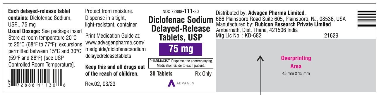 Diclofenac Sodium DR Tablets 75mg - NDC 72888-111-30 - 30 Tablets Label